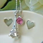 Eiffel Tower Silver Necklace Swarovski Crystal..