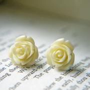 Cream White Rose Titanium Earrings. Titanium Post. Hypoallergenic. Bridesmaid Earrings