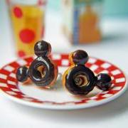 Mickey Mouse Inspired Doughnut Post Earrings. Hypoallergenic Titanium Posts