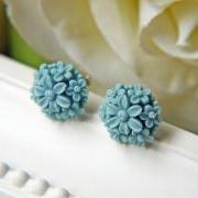 Light Blue Petite Flower Bouquet Post Earrings. Titanium Posts